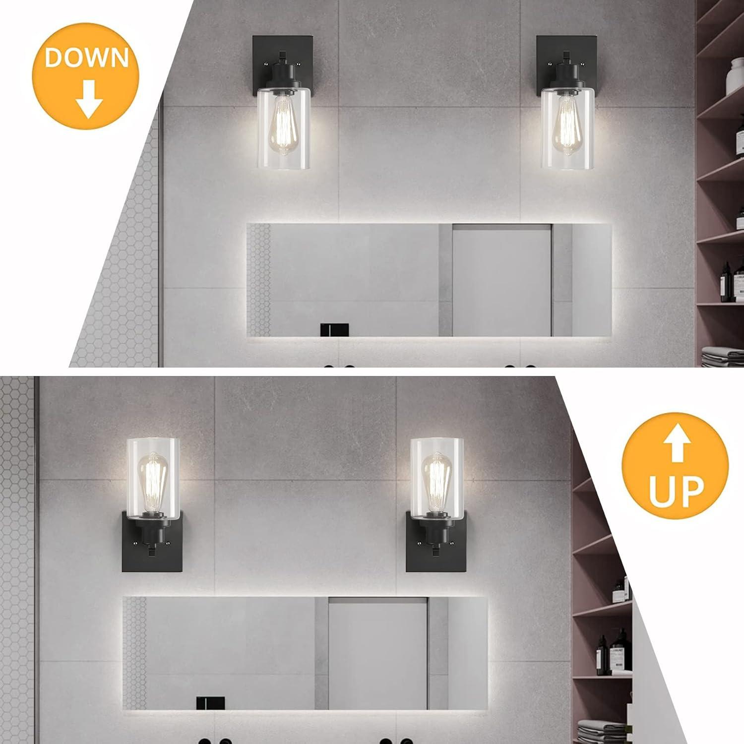 LIDNGLN Set of Two Modern Bathroom Vanity Light Wall Sconces  Elegant Metal Wall Lighting Fixtures with Clear Glass Shades for Living Room Mirror