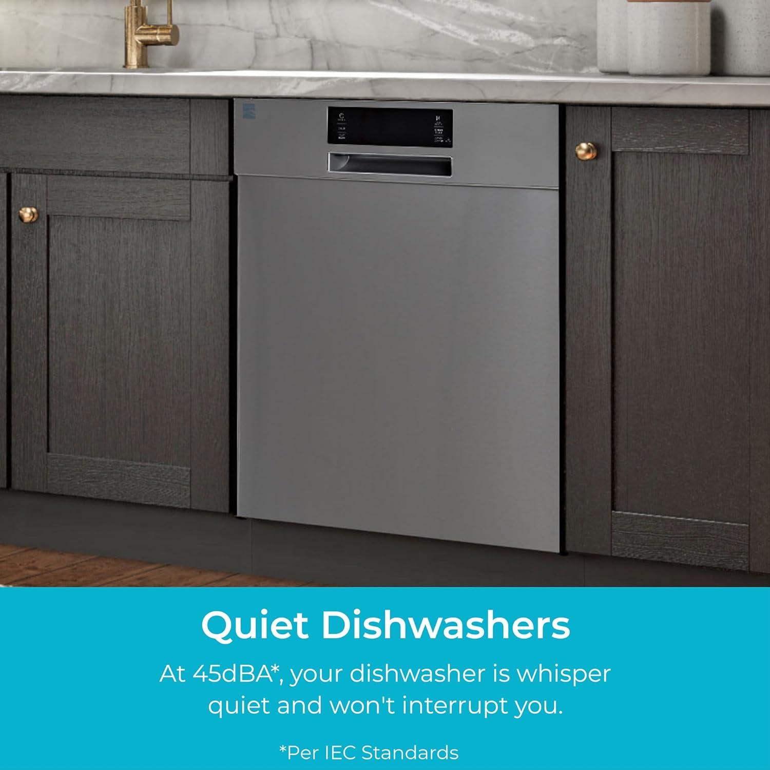 Kenmore 24" Built-In Stainless Steel Tub Dishwasher with EasyFlex 3rd Rack, SmartWash, UltraWash Plus, TurboDry, and MoreSpace Adjustable Rack, Energy Star Certified, Black