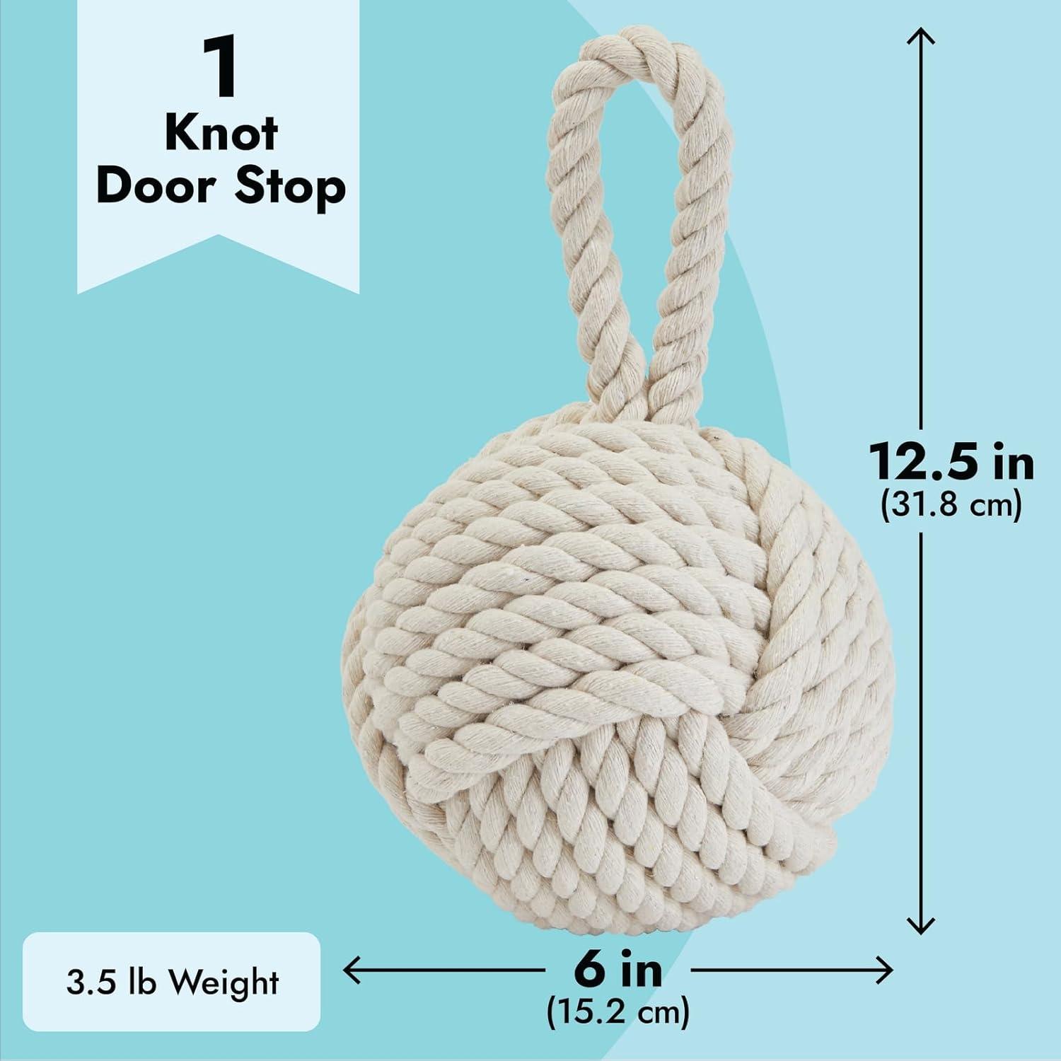 Okuna Outpost Decorative Weighted Door Stop with Handle, Nautical Knot Rope for Floor, 3.5 lbs, 6 x 12.5 In