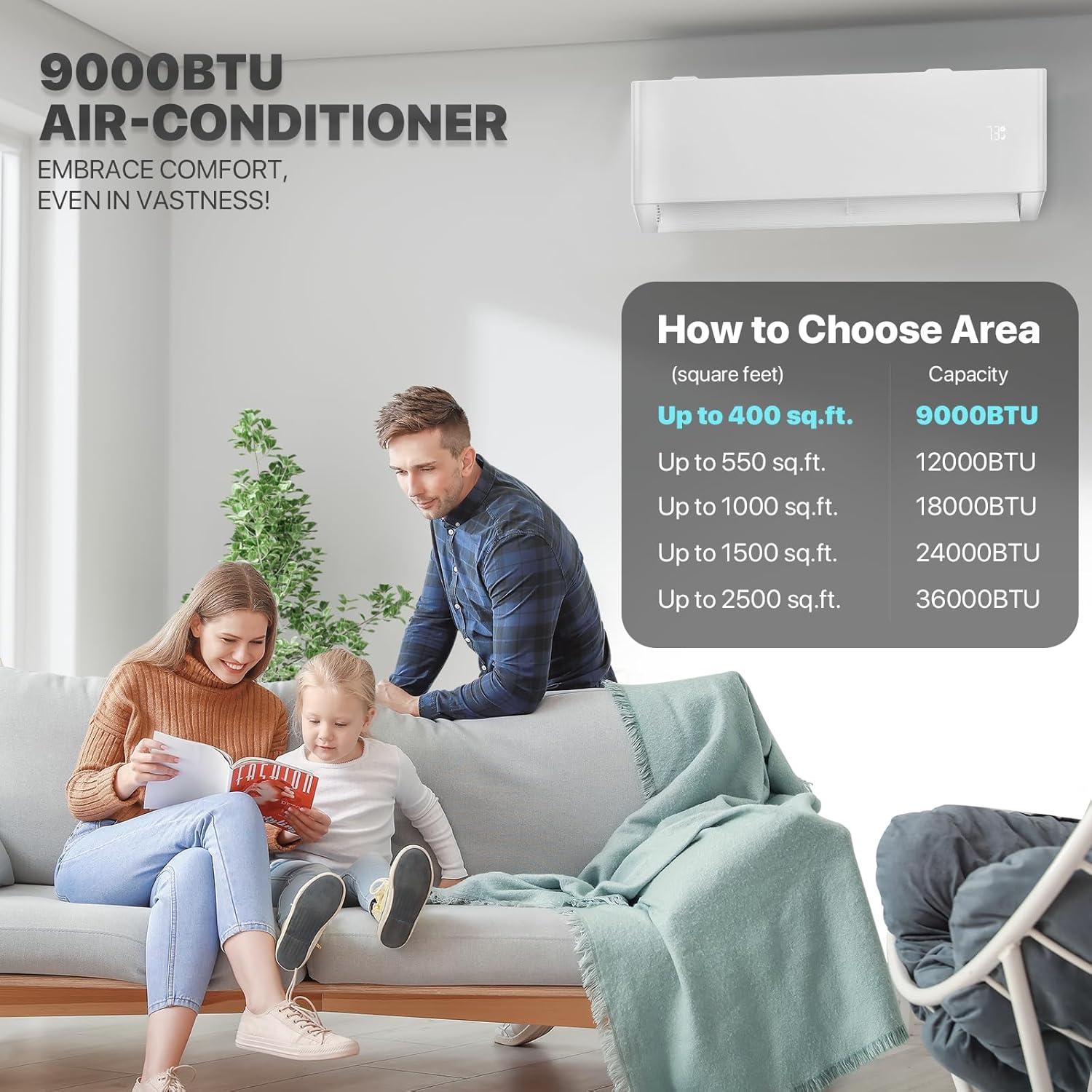 mollie 9,000 BTU 23 SEER2 Ductless Mini-Split Heat Pump Air Conditioner, Cools Up to 400 Sq.Ft., 115V WIFI AC Unit with Pre-Charged Condenser, 4-in-1 Filter & Remote Control