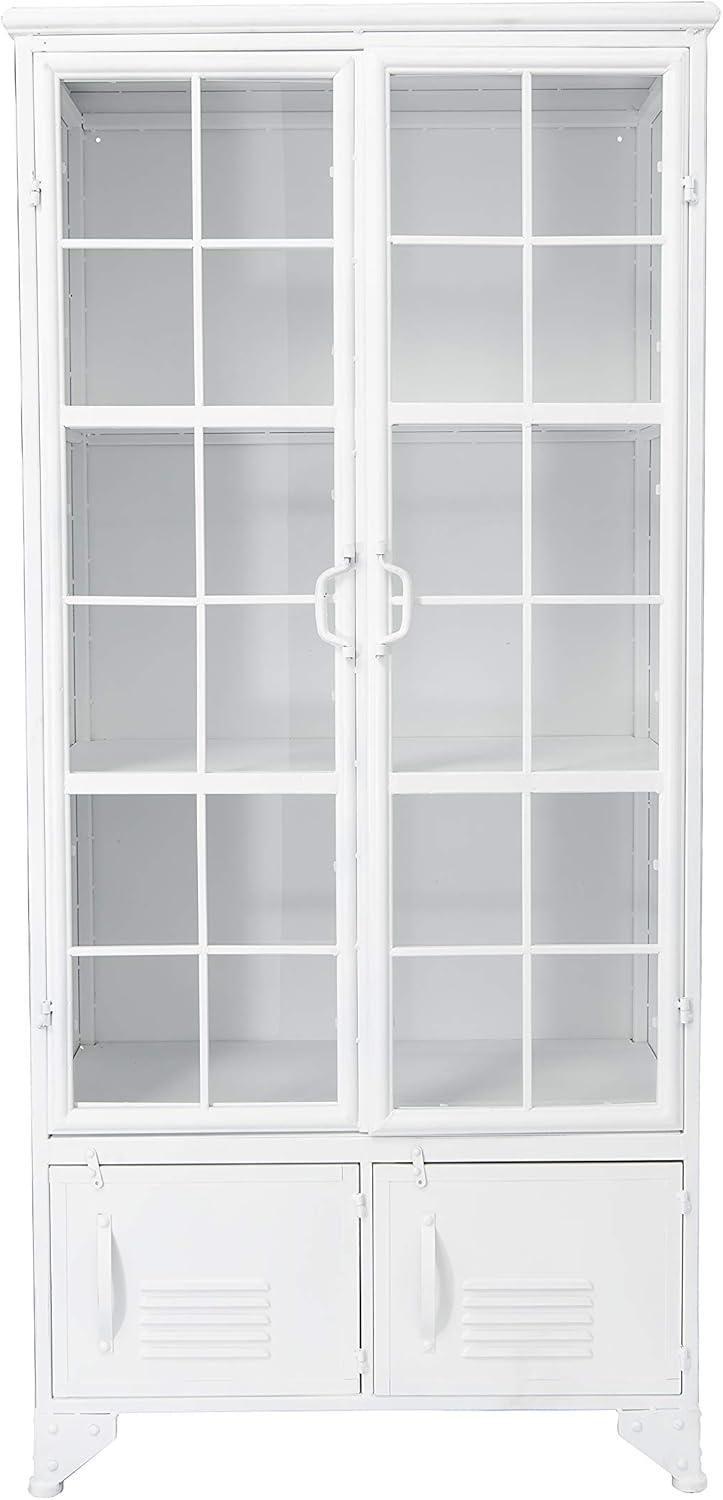 Storied Home Rustic 57.5" Tall Decorative Storage Cabinet White: Iron Frame, 3 Fixed Shelves, 4 Doors