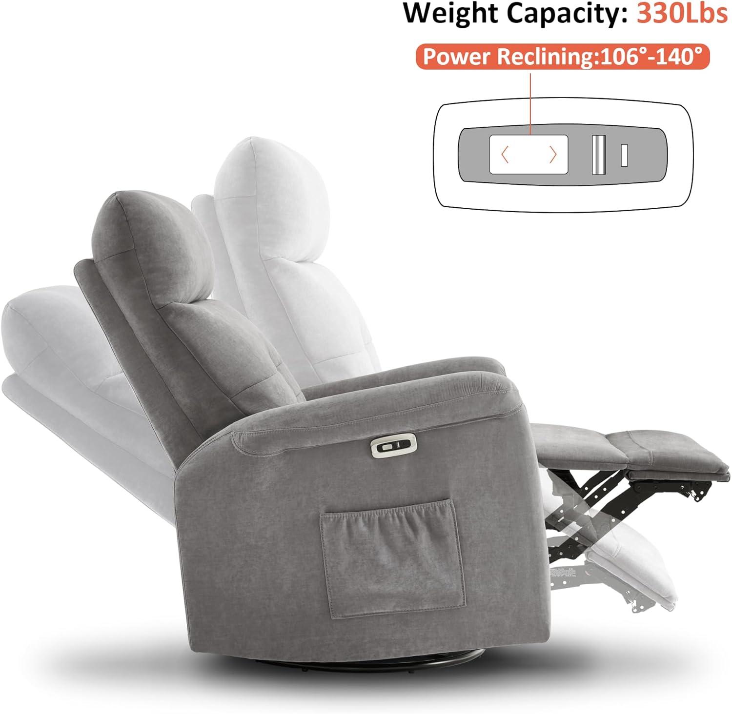 Light Grey Faux Leather Swivel Recliner with Metal Frame