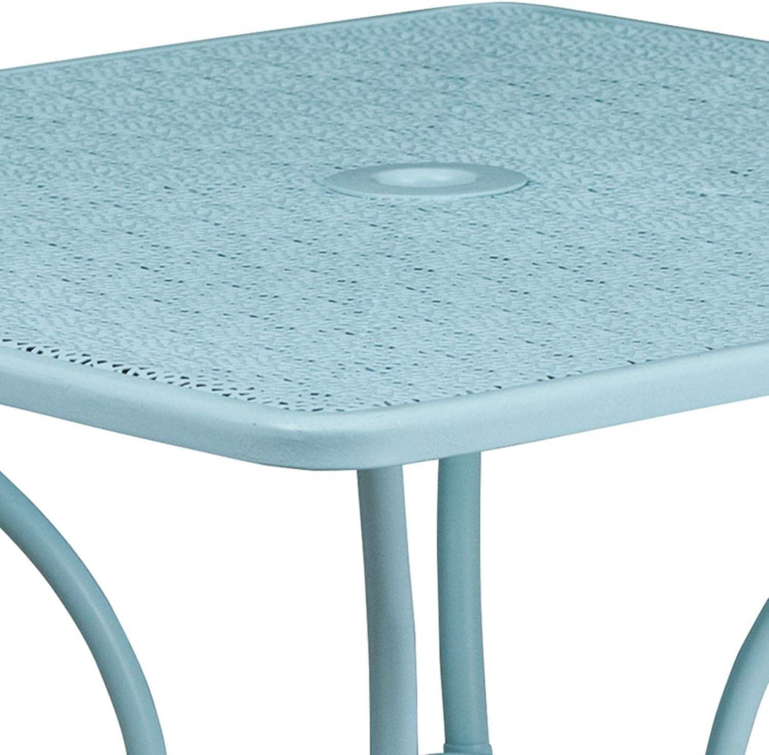 Flash Furniture Oia Commercial Grade 35.5" Square Sky Blue Indoor-Outdoor Steel Patio Table with Umbrella Hole