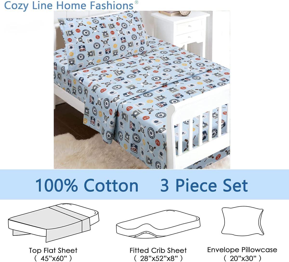 MVP Sports #32 #24 Basketball Baseball Football 3 Piece Multicolor Blue Cotton Toddler Sheet Set