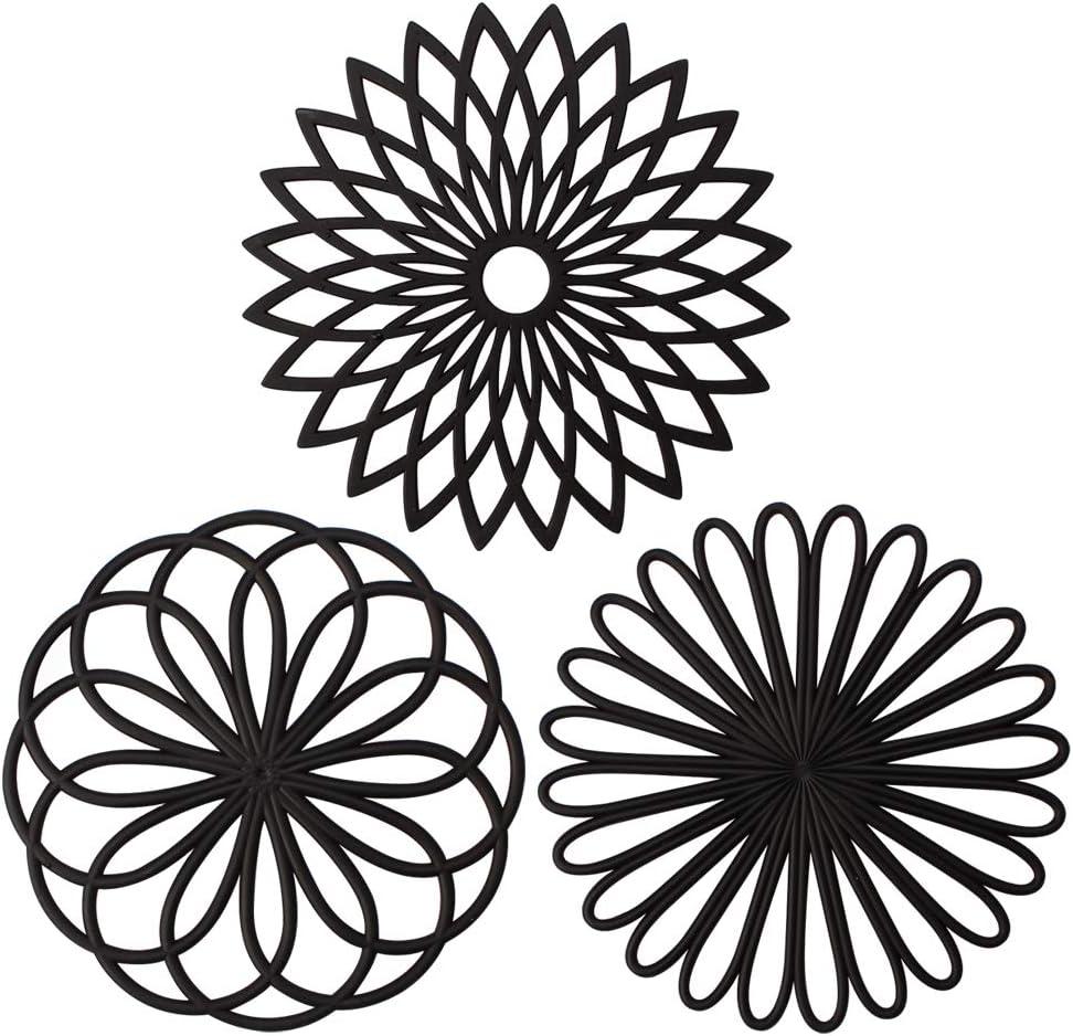 3Pcs Silicone Trivet Mat 7.9inch Anti-Slip Heat-Resistant Hot Pad Set Hollow Flower Shape Non-Stick Decorative Mat for Home Kitchen
