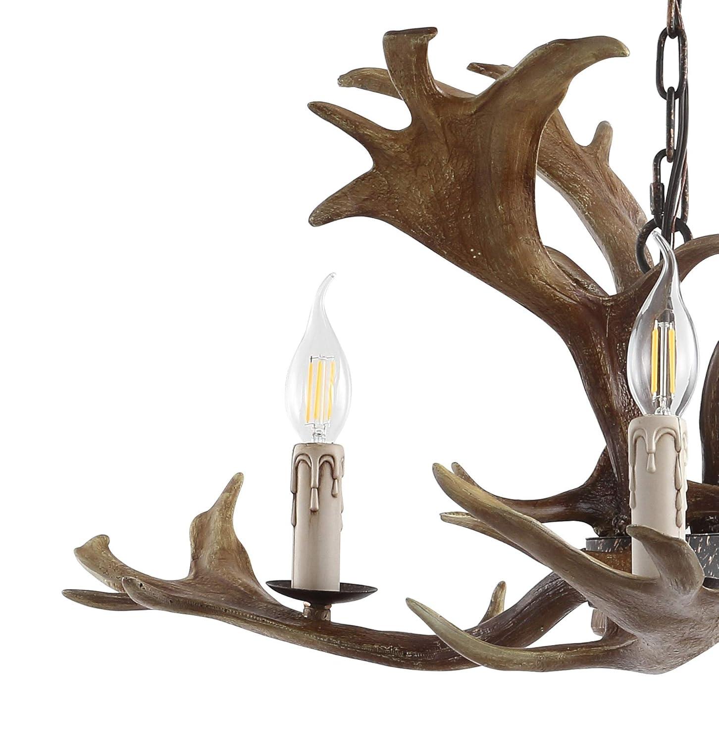 JONATHAN Y Speller 27" Adjustable Resin Antler 3-Light LED Chandelier, Brown