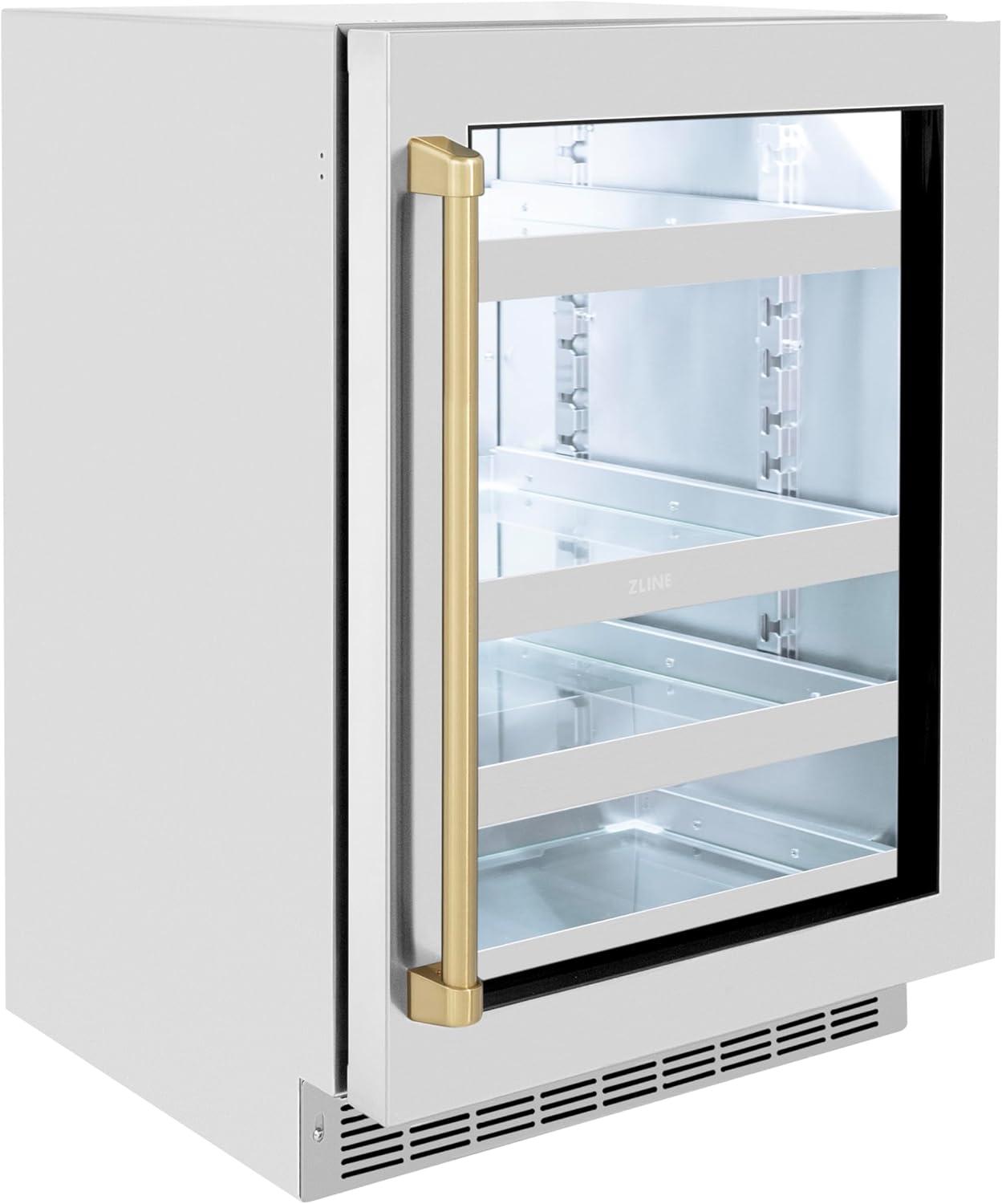 24" Stainless Steel Undercounter Beverage Fridge with Champagne Bronze Handle