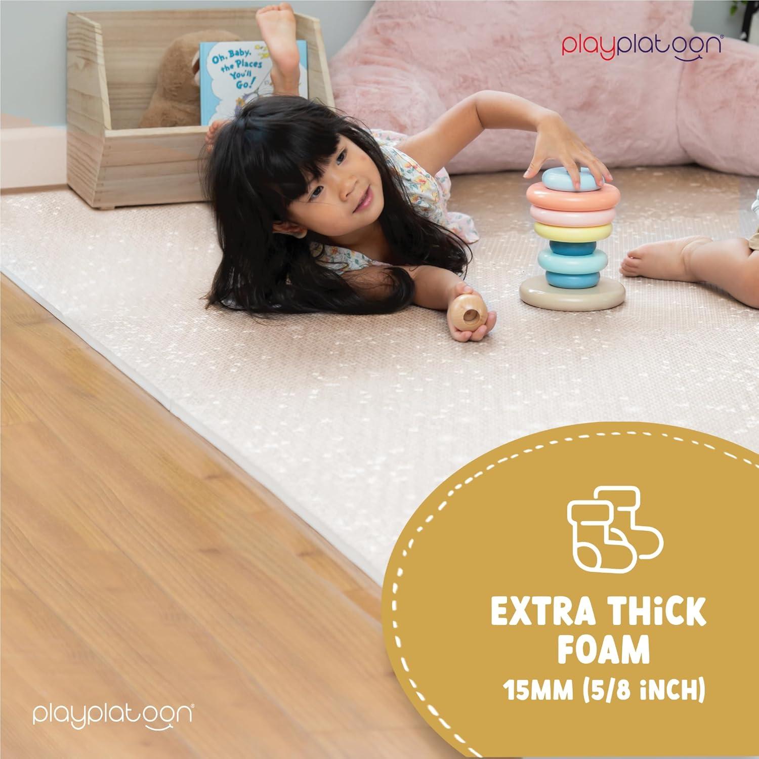 Play Platoon Non-Toxic Large Kids Play Mats for Floor, 9 Tile 72 x 72 inch - Extra-Thick Foam Tiles, 24 x 24 inch Puzzle Mat Pieces, Neutral Playmat for Toddlers & Childrens Playroom - Sand Star Print