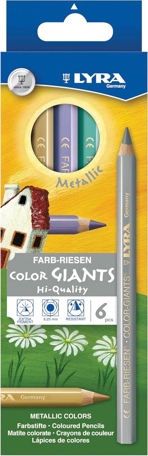 Lyra Metallic Assorted Colors Giant Hexagonal Cedar Pencils Set of 6