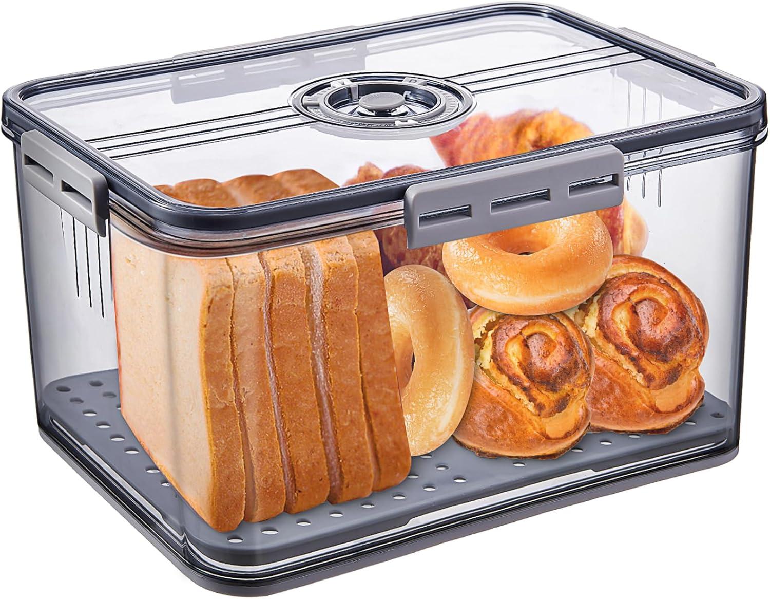 Bread Box Bread Boxes for Kitchen Counter Airtight Time Recording Bread Storage Container with Lid