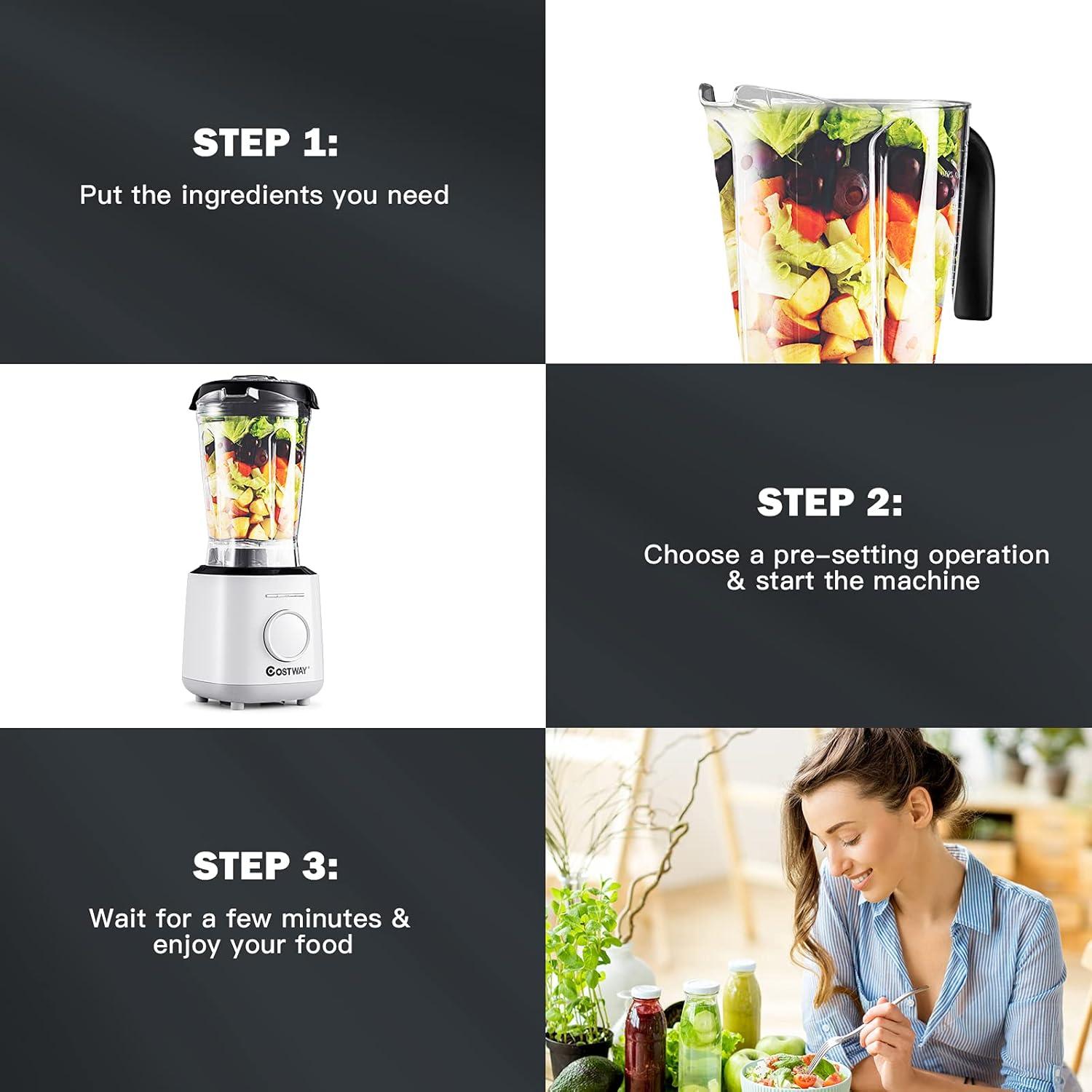 Costway 1500W Countertop Smoothies Blender 10 Speed w/ 6 Pre-Setting Programs