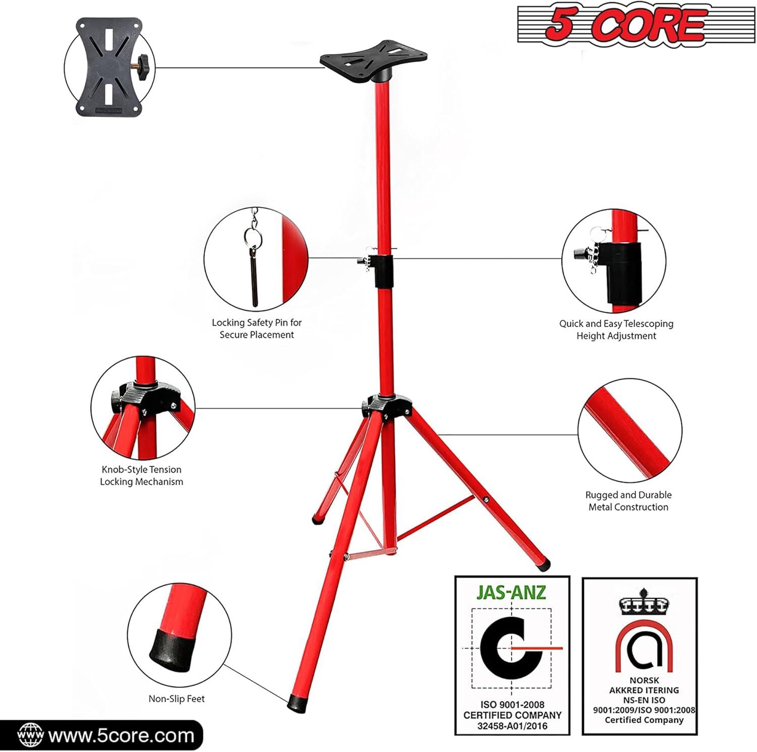 Arlmont & Co. 5 Core Speaker Stand Height Adjustable PA DJ Tripod Studio Monitor Stands w 35mm Compatible Insert