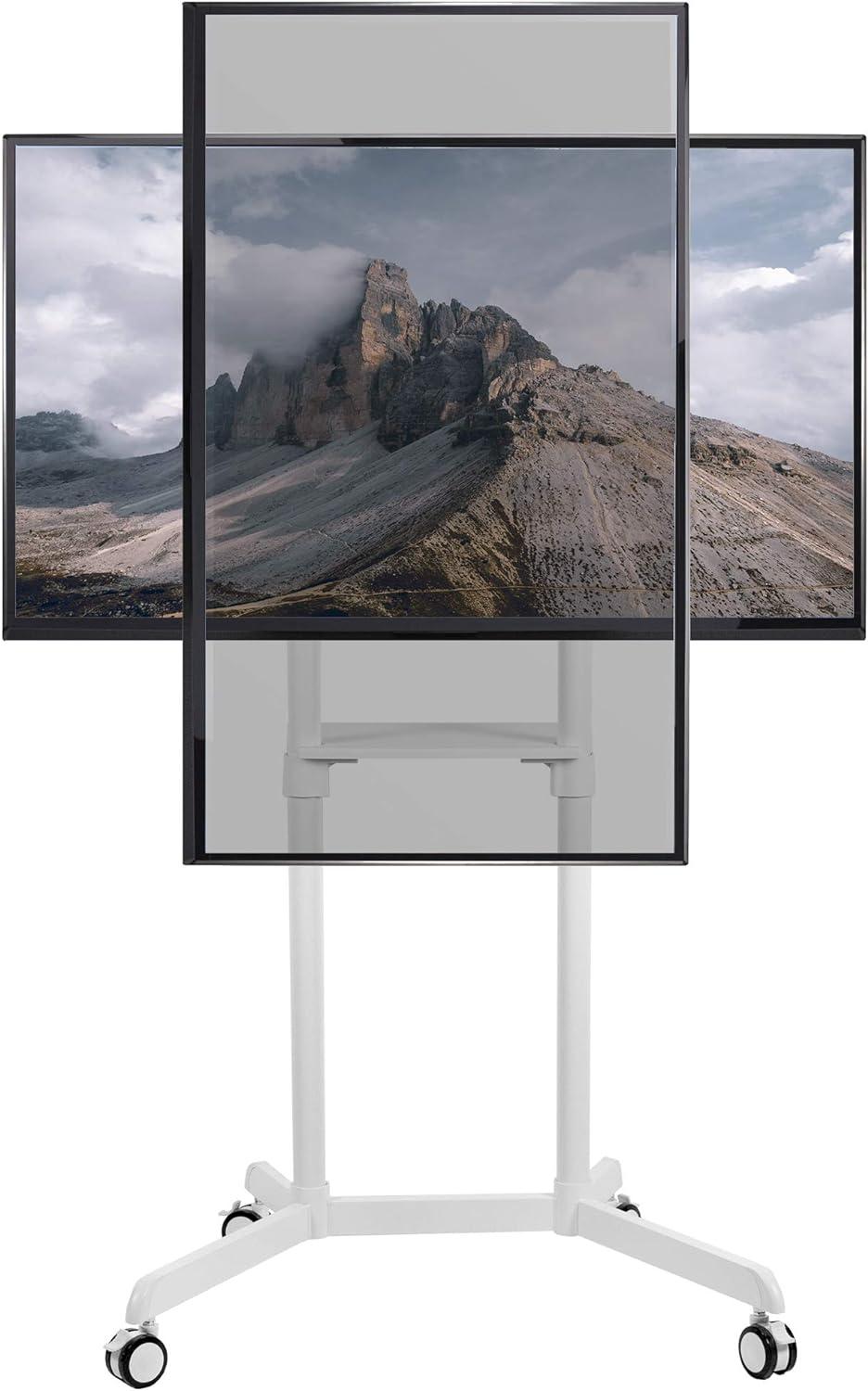 White Mobile Portrait to Landscape TV Cart