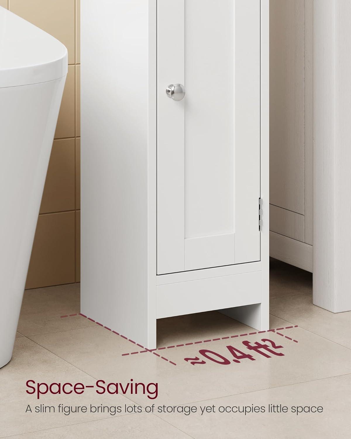 White MDF Narrow Bathroom Storage Cabinet with Adjustable Shelves