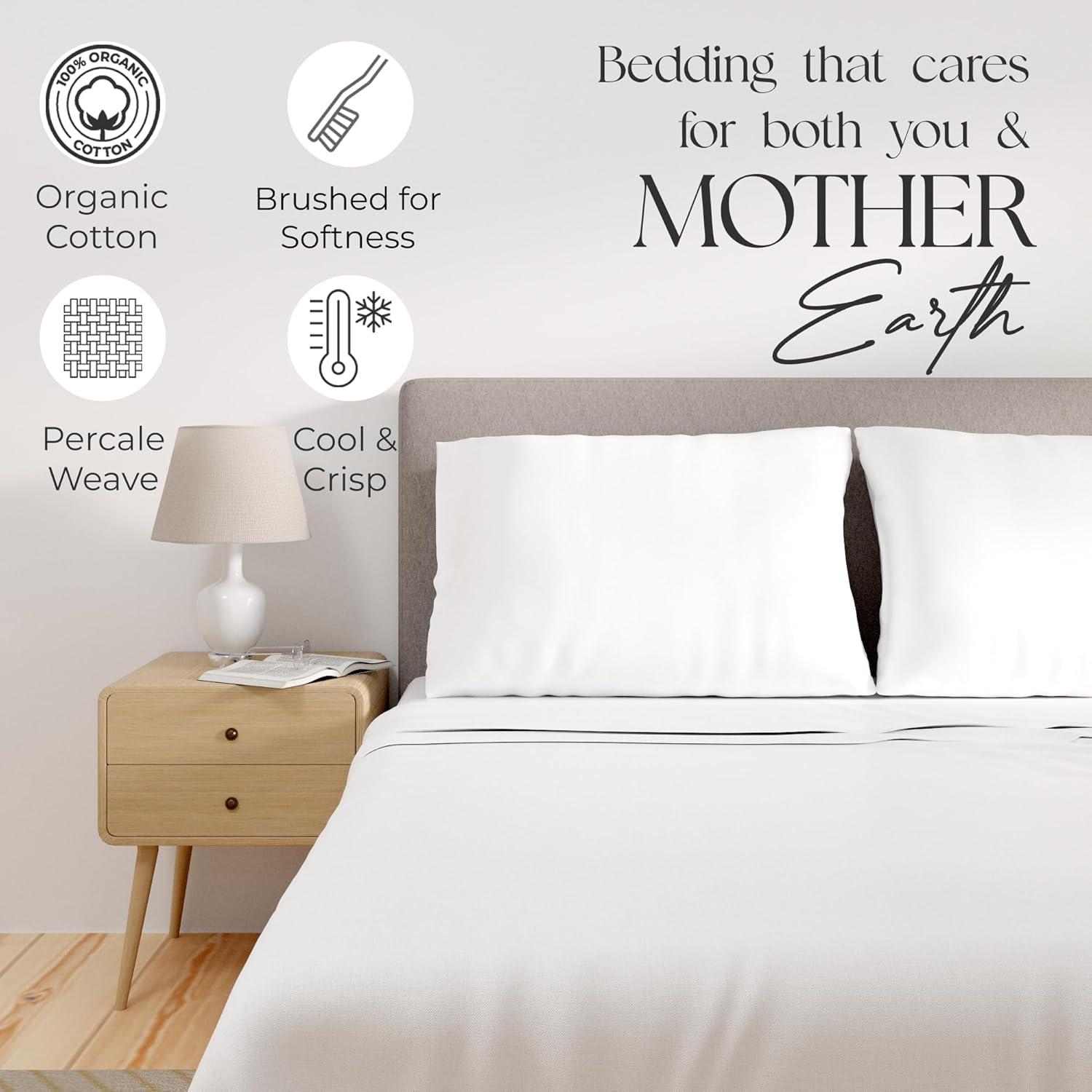 Queen 300 Thread Count Organic Cotton Brushed Percale Sheet Set Ivory - Purity Home