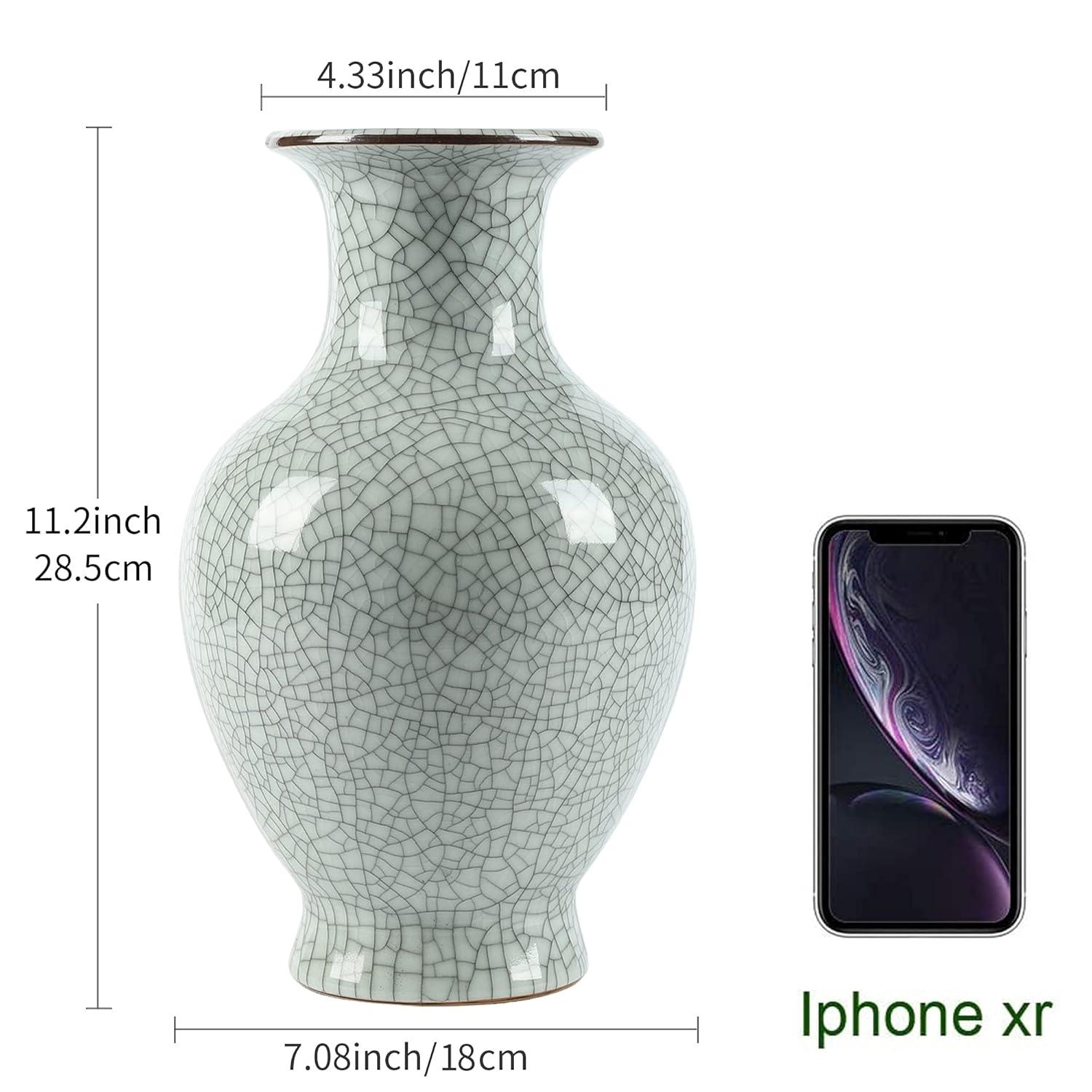 Green Ceramic Vase for Home Decor, Rustic Oriental Vases, Glazed Decorative Farmhouse Vase for Mantel, Table, Bookshelf, Living Room Decoration(Green)