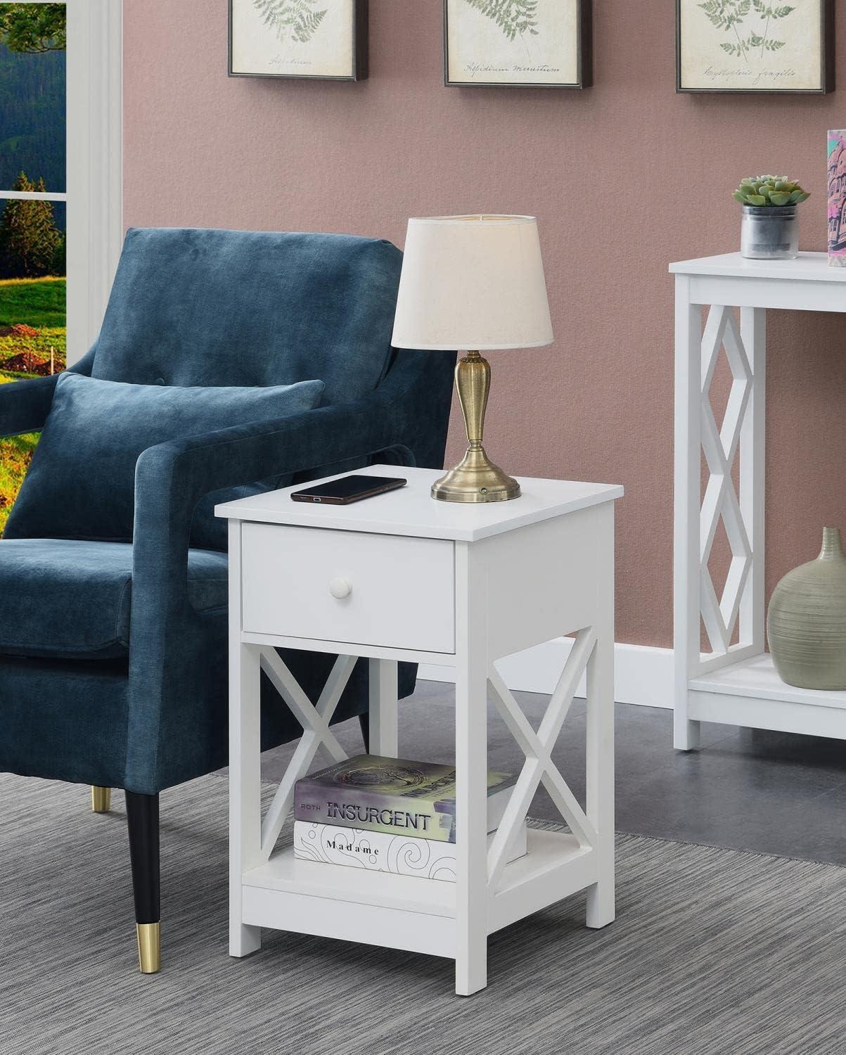 Oxford 1 Drawer End Table, White