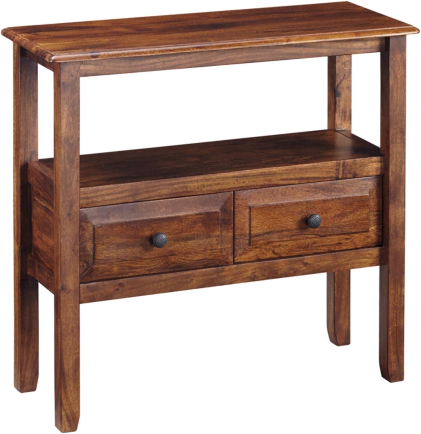 Abbonto Warm Brown Solid Acacia Wood 2-Drawer Console Table
