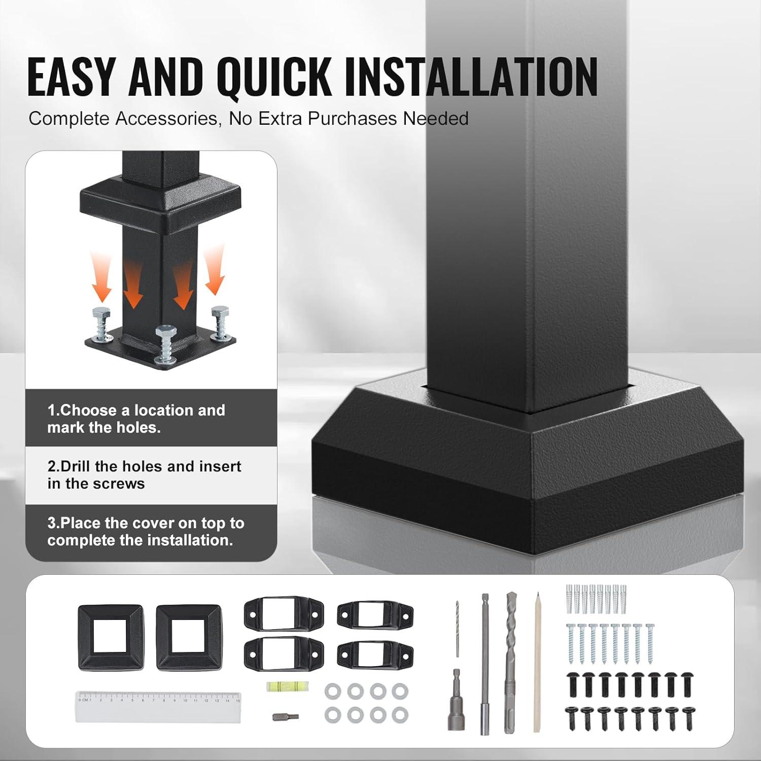 VEVOR 4-5 Handrails for Outdoor for Seniors Porch Deck Black Square Tube Steel