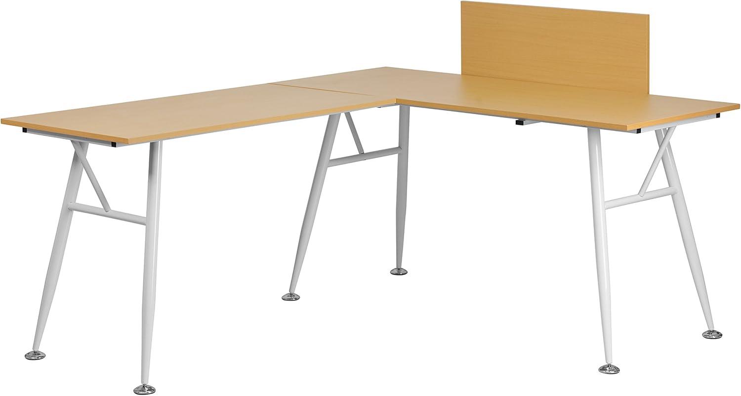 Flash Furniture Beech Laminate L-Shape Computer Desk with White Metal Frame