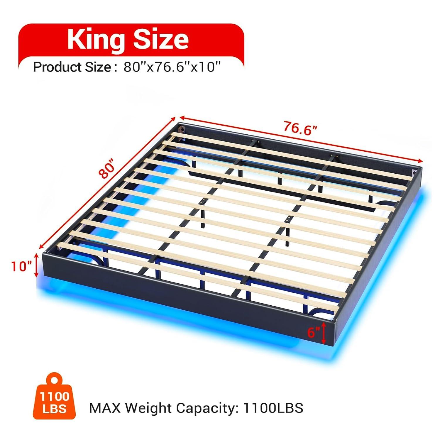 Alwyn Home Floating Bed Frame With Led Lights Metal Platform Bed, No Squeak