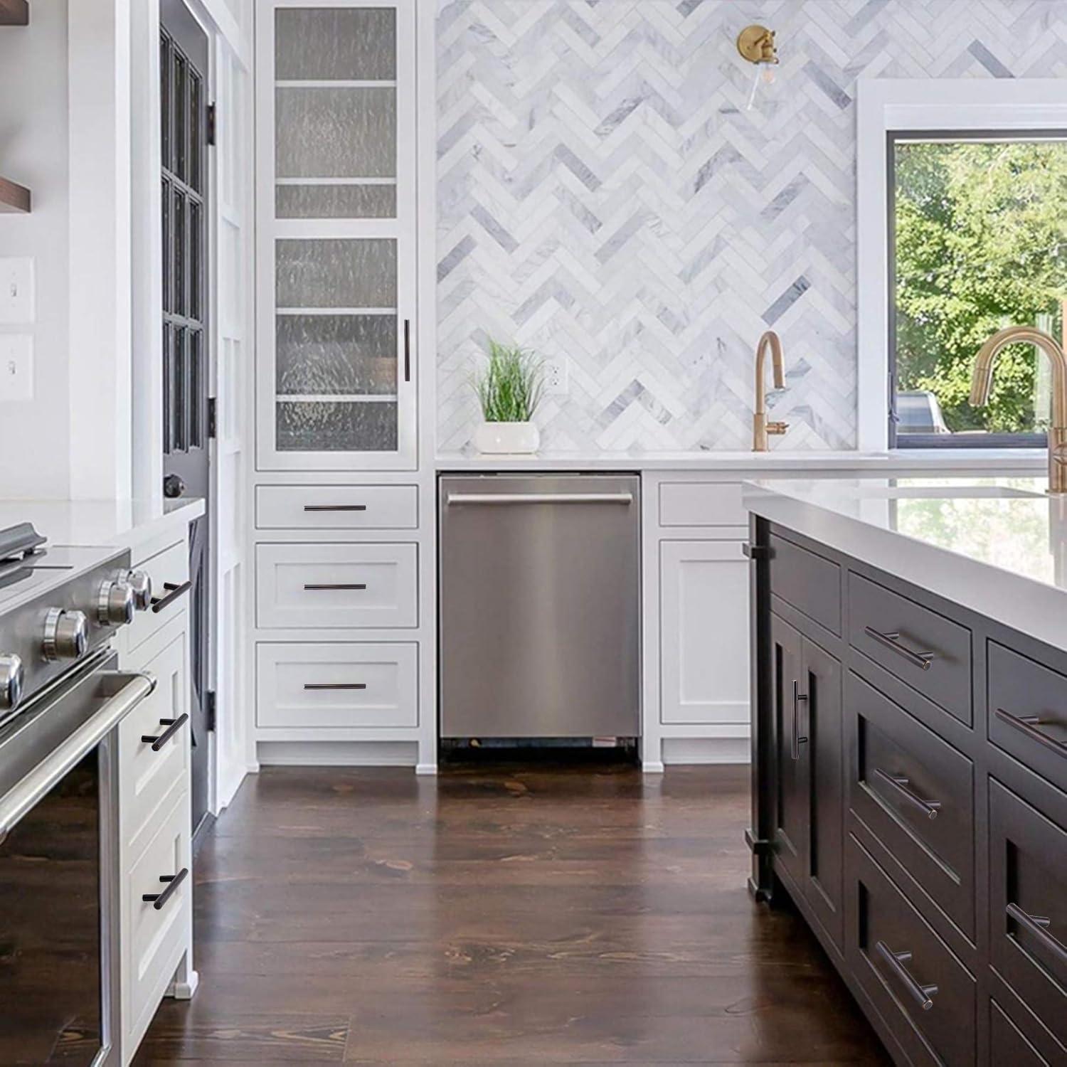 20 Pack Bronze Solid Cabinet Handles Drawer Pulls, 5.38-inch/136mm Length (3-inch Hole Center) Door Handle (1/2-inch Diameter) Kitchen Stainless Steel Cabinet Hardware Handle, Oil-Rubbed Bronze