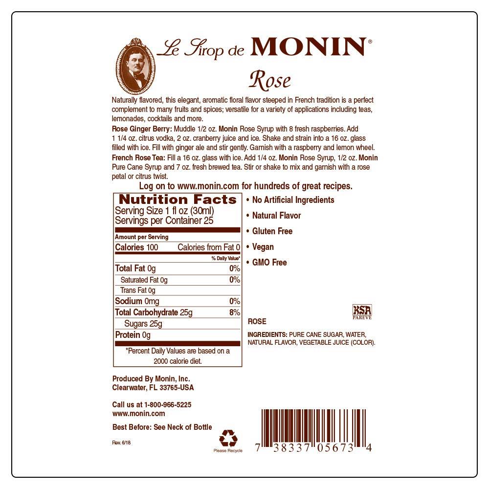 Monin Rose Syrup Elegant and Subtle Great for Cocktails Mocktails and Soda Gluten Free Non GMO 750 ml
