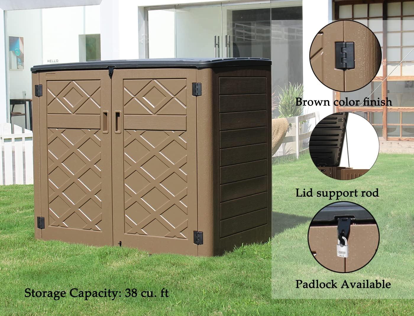 Large Brown Resin Outdoor Storage Shed with Shelving