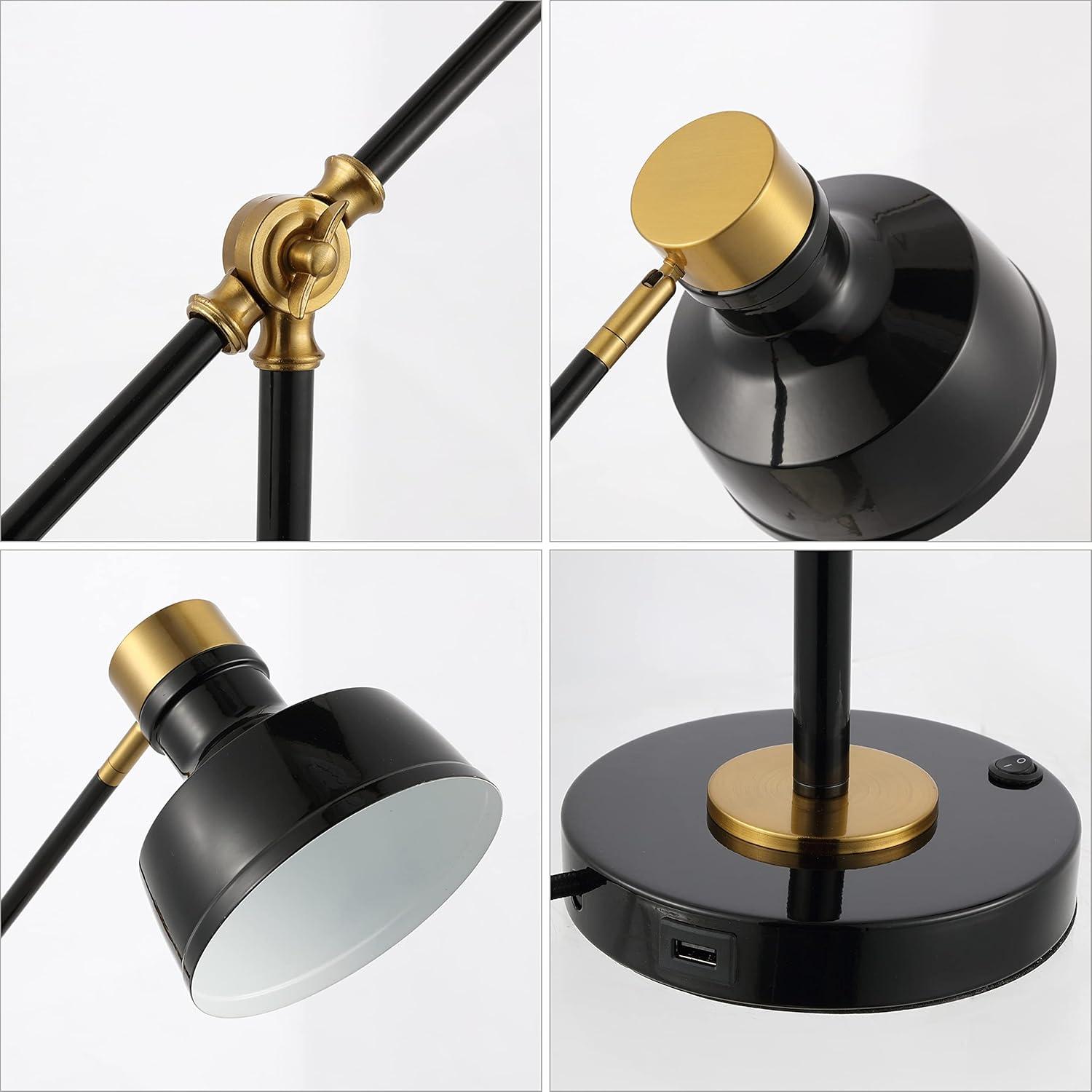 Adjustable Black and Brass Gold Edison Task Lamp with USB Port