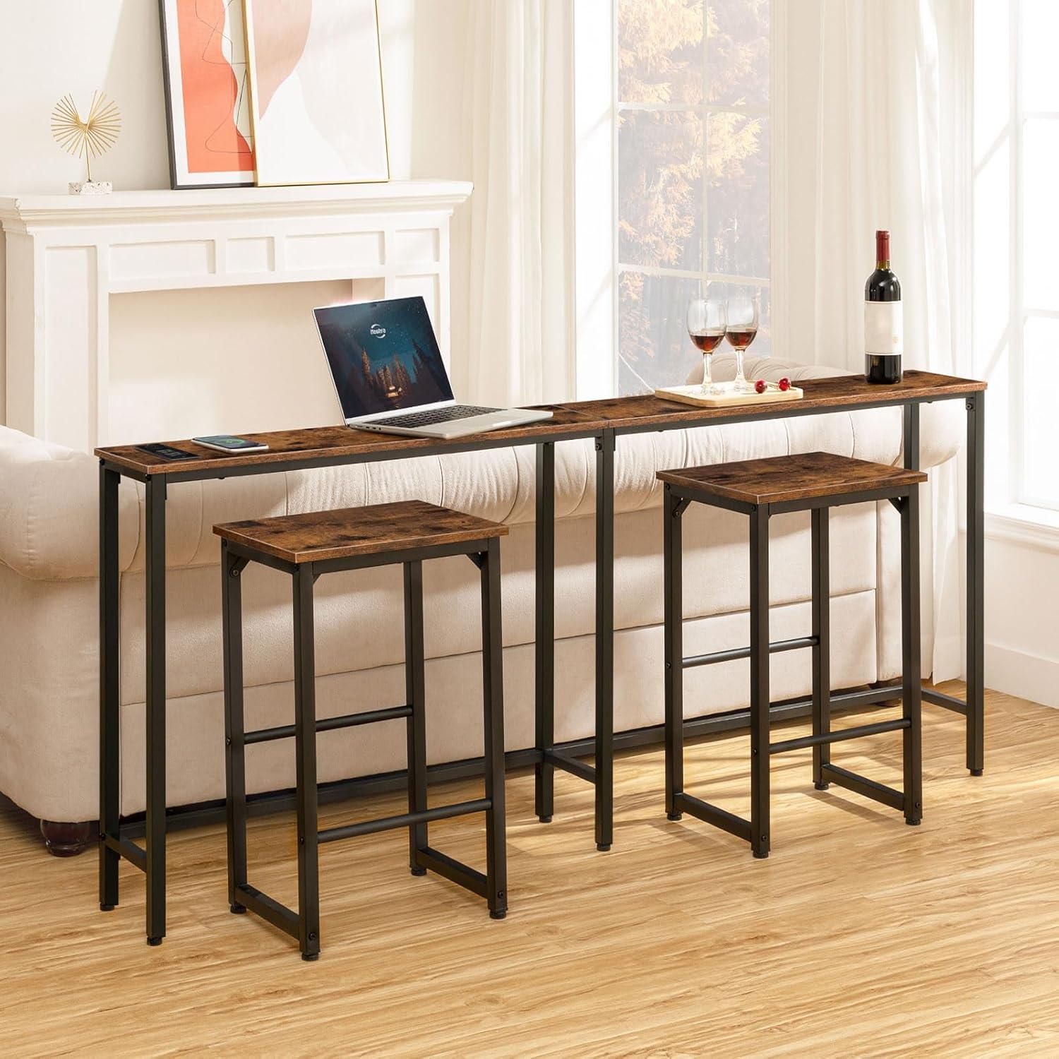 HOOBRO 70.9 Inches Console Table with 2 Power Outlets and 2 USB Ports, Extra Long Entryway Table with Charging Station, Narrow Sofa Table Behind Couch, Hallway, Living Room, Rustic Brown BF1801XG01G2