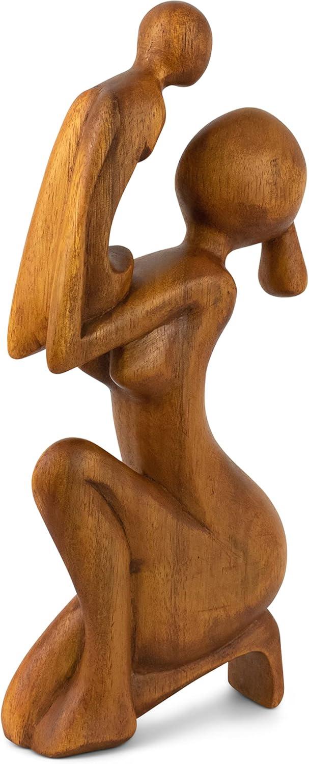 Wooden Handmade Abstract Mother and Child Sculpture Handcrafted Gift Art Decorative Home Decor Figurine Accent Decoration Artwork Hand Carved Mother and Baby Statue