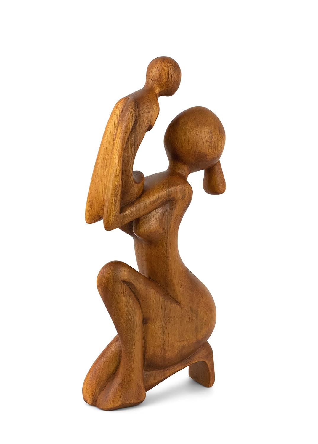 Wooden Handmade Abstract Mother and Child Sculpture Handcrafted Gift Art Decorative Home Decor Figurine Accent Decoration Artwork Hand Carved Mother and Baby Statue