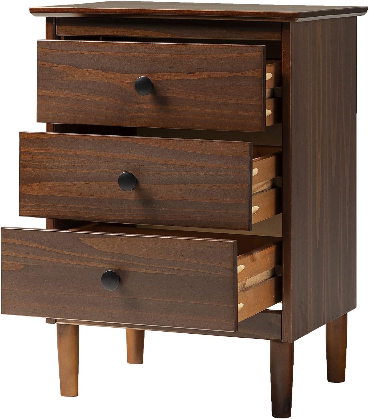 Walnut Solid Wood 3 Drawer Nightstand Set, 2 Pack