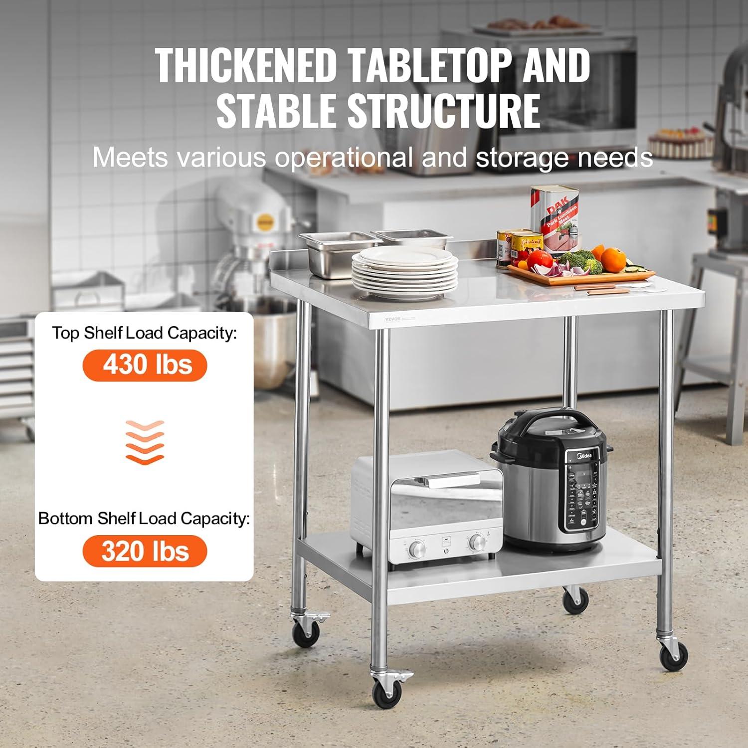 VEVOR VEVOR Stainless Steel 24'' W x 40'' H Adjustable Portable Work Table