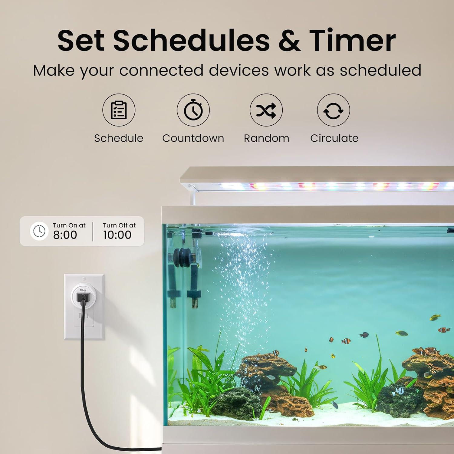 GHome Smart Mini Plug Compatible with Alexa and Google Home, WiFi Outlet Socket Remote Control with Timer Function, Only Supports 2.4GHz Network, No Hub Required, ETL FCC Listed (4 Pack), White