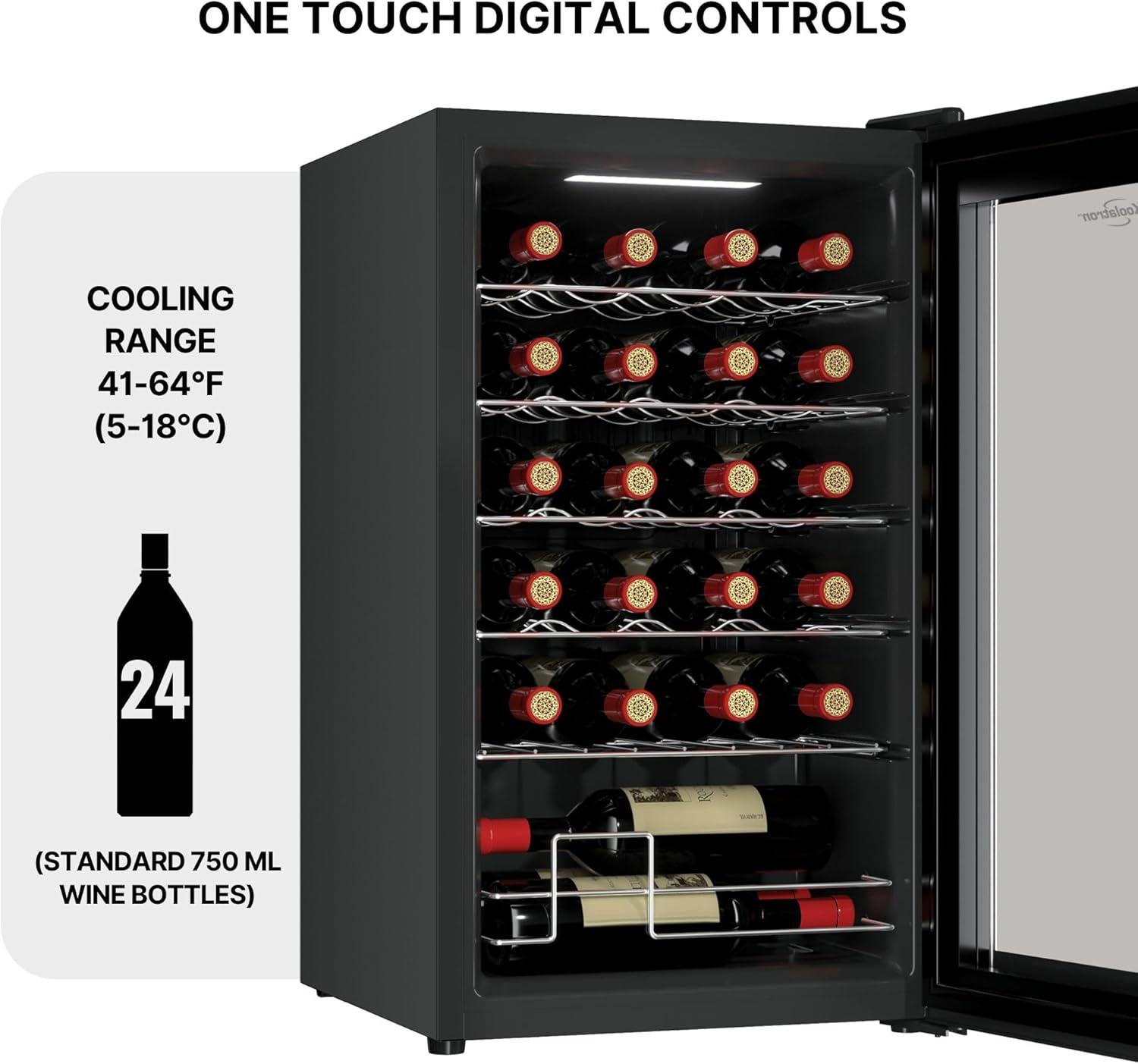 24 Bottle Dual Zone Wine Cooler, Black, 2.4 cu. ft. (68L) Freestanding Wine Fridge