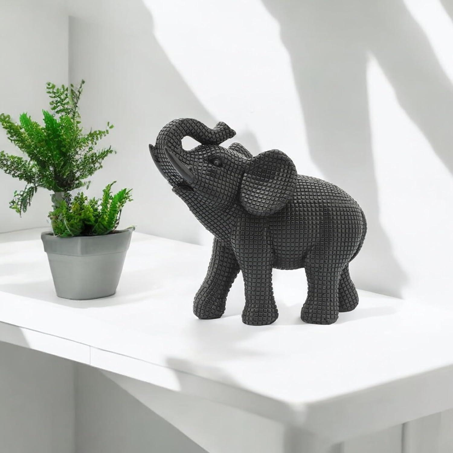 Sagebrook Home 7" Elephant Sculpture - Decorative Polyresin Black Elephant Statue For Home Decor - Table Accent, Desktop Figurine, Creative Home or
