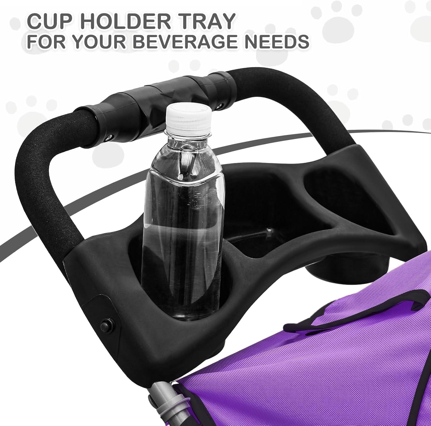 3 Wheel Folding Pet Stroller, Foldable Dog Jogger Stroller with Storage Basket, Cup Holder & Canopy