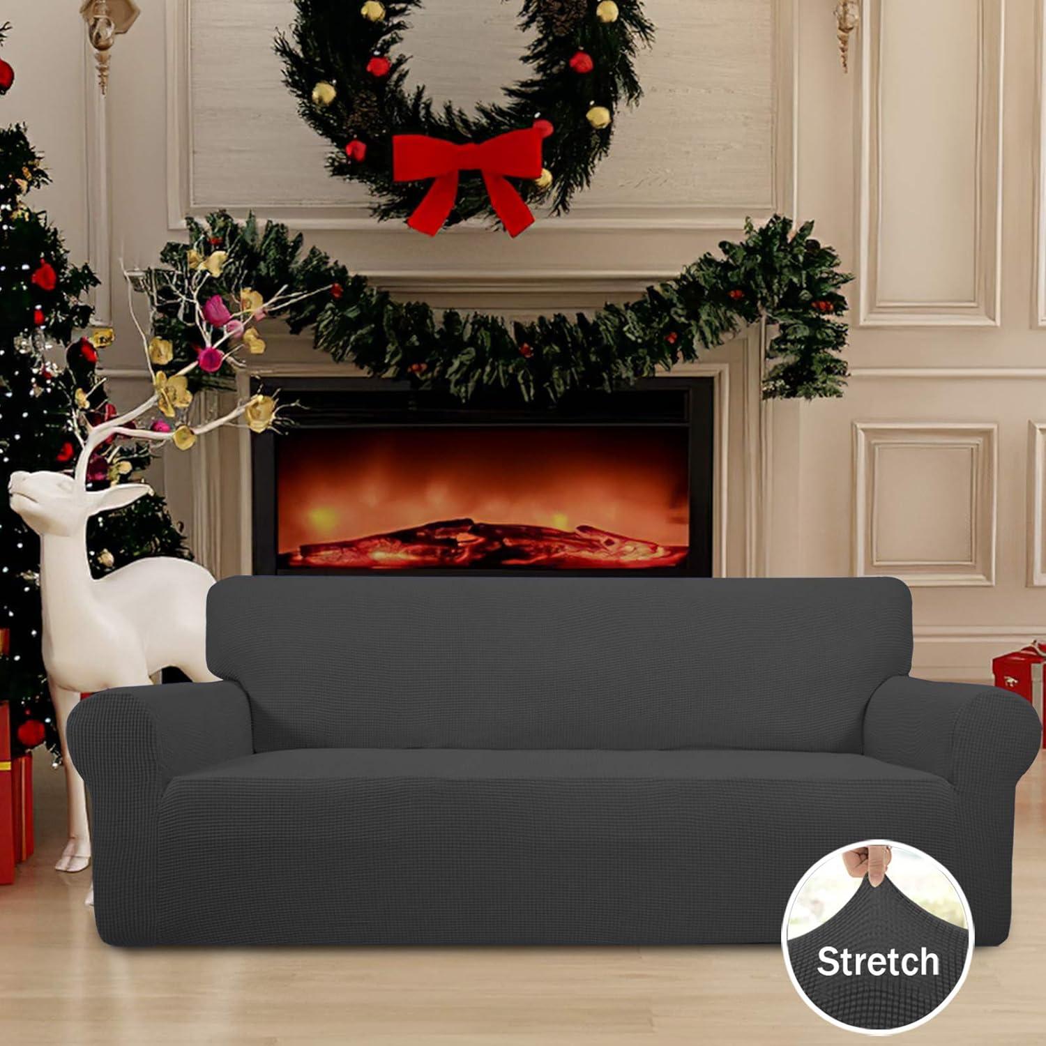 Easy-Going Jacquard Stretch Sofa Slipcover Non Slip Couch Cover, Sofa Size, Dark Gray