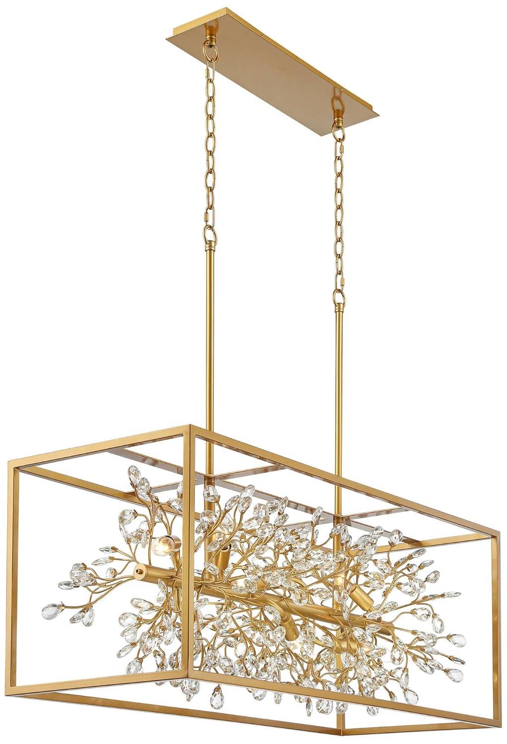 Possini Euro Design Gold Linear Island Pendant Chandelier 38 1/2" Wide Modern Clear Crystal 8-Light Fixture for Dining Room House