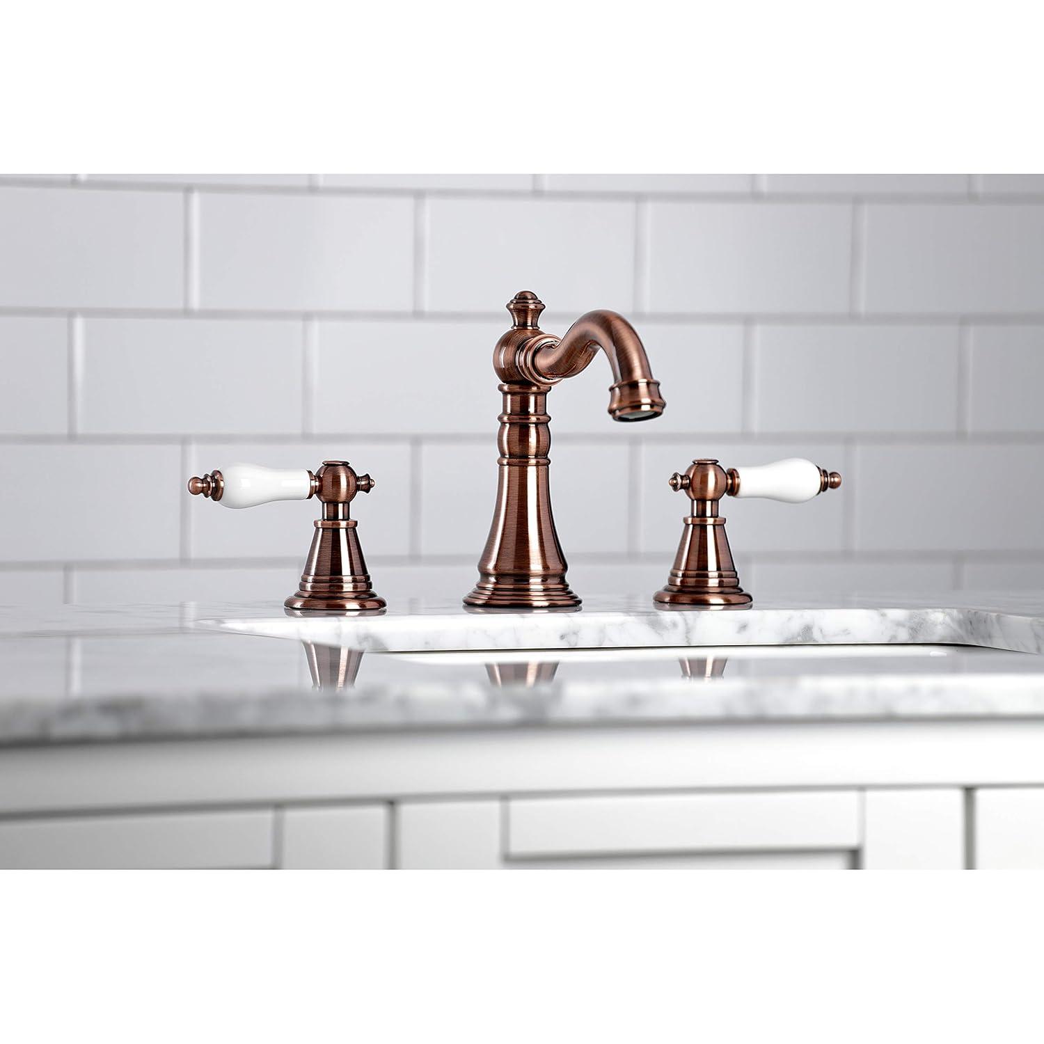 Kingston Brass English Classic Two-Handle 3-Hole Deck Mount Widespread Bathroom Faucet with Pop-Up Drain