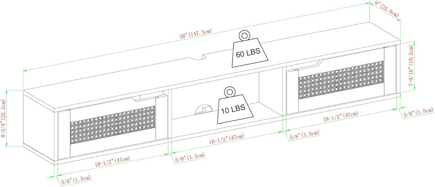 58" Floating Wood TV Stand with Rattan Doors - Coastal Oak