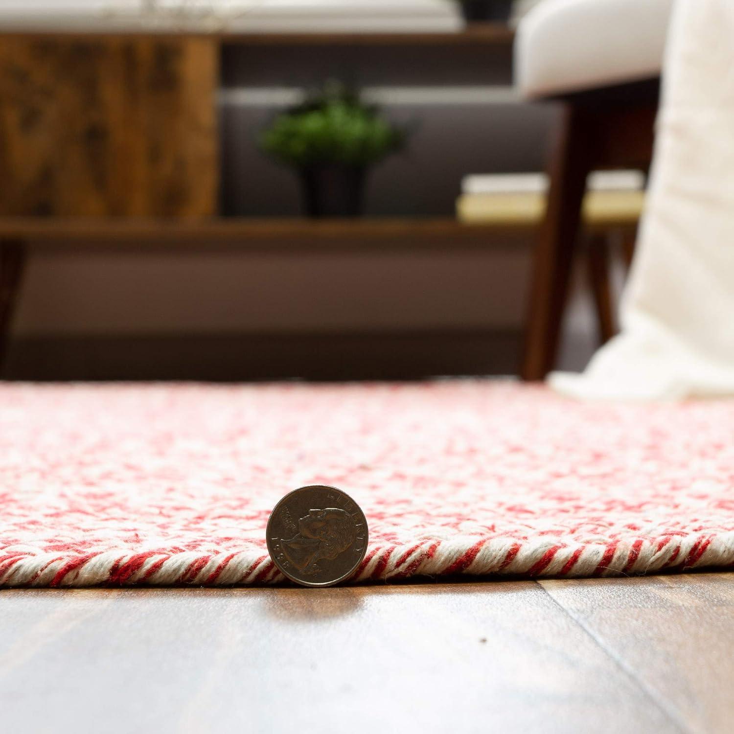 Leslie Country Red & White Area Rug Oval 8' x 10' Oval
