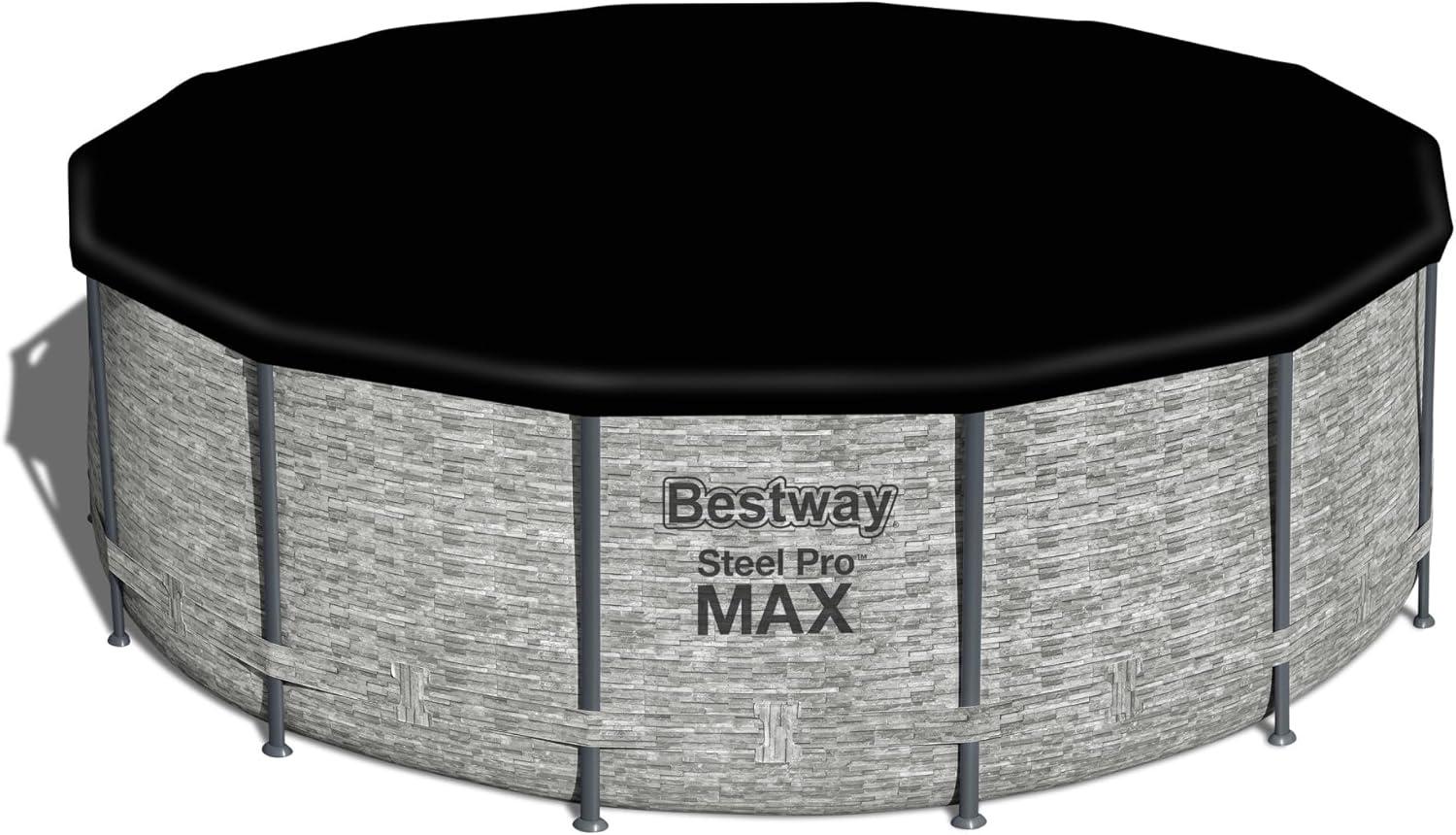 Bestway Steel Pro MAX Round Above Ground Swimming Pool Set with Metal Frame Filter Pump, Ladder, and Cover