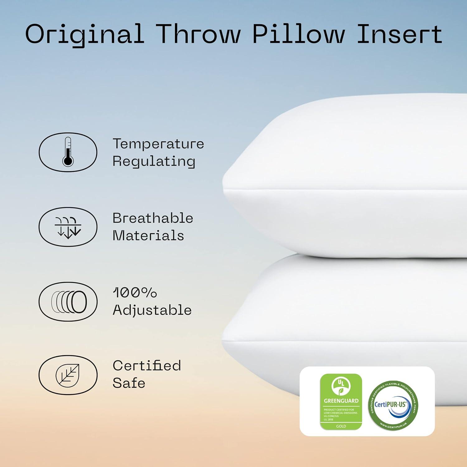 Coop Home Goods Throw Pillow Inserts Set of 2, 12 x 20 Inches White Square Indoor Decorative Pillow Inserts Adjustable Memory Foam Fill Pack of 2