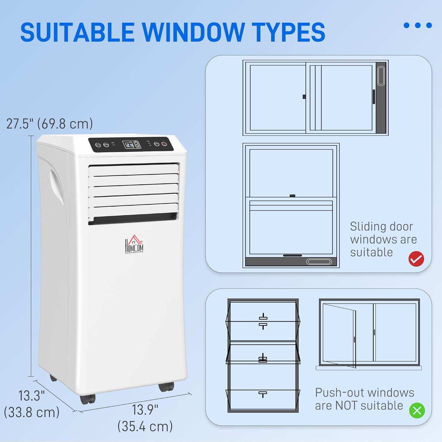 HOMCOM 10000 BTU Mobile Portable Air Conditioner with Cooling, Dehumidifier, Ventilating, Remote Control, 24-Hour Timer, Portable AC Unit for Bedroom, Living Room, Home Office, White