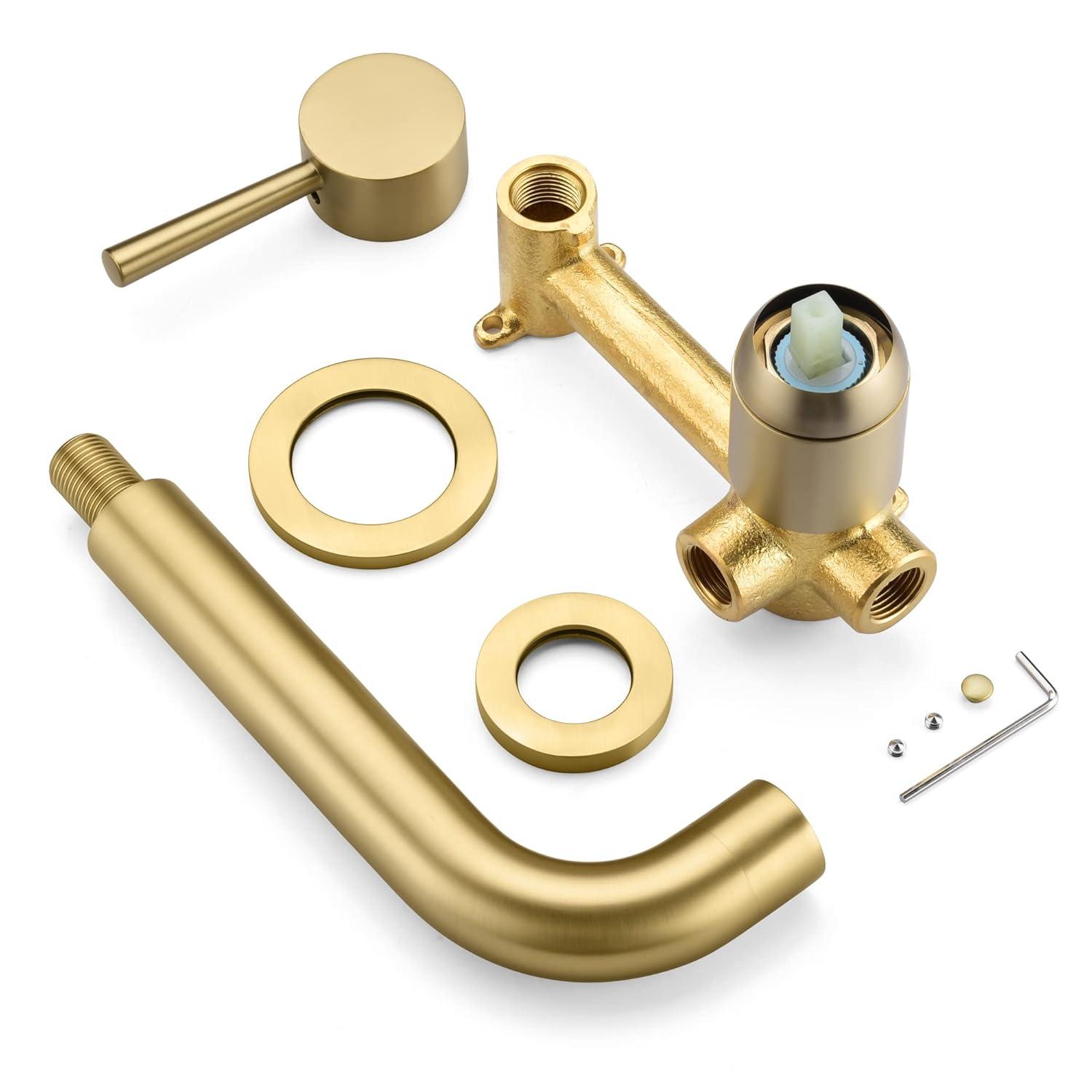 SUMERAIN Wall Mount Bathtub Faucet Tub Filler with Valve Brushed Gold