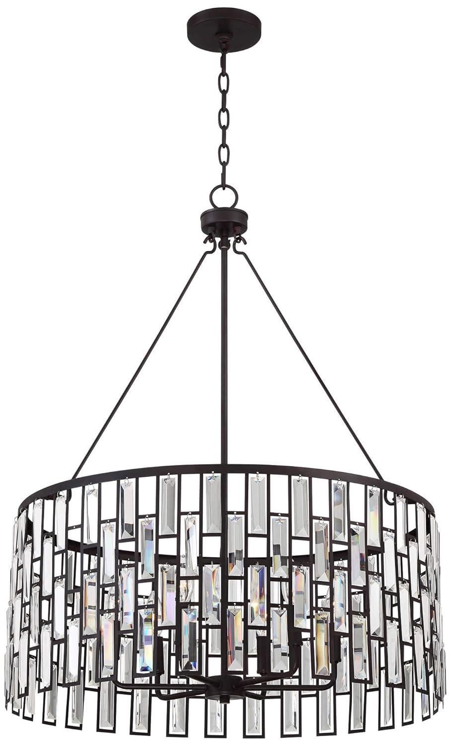 Regency Hill Aurelia Bronze Drum Pendant Chandelier 26 3/4" Wide Modern Clear Glass Shade 6-Light Fixture for Dining Room House Foyer Kitchen Island