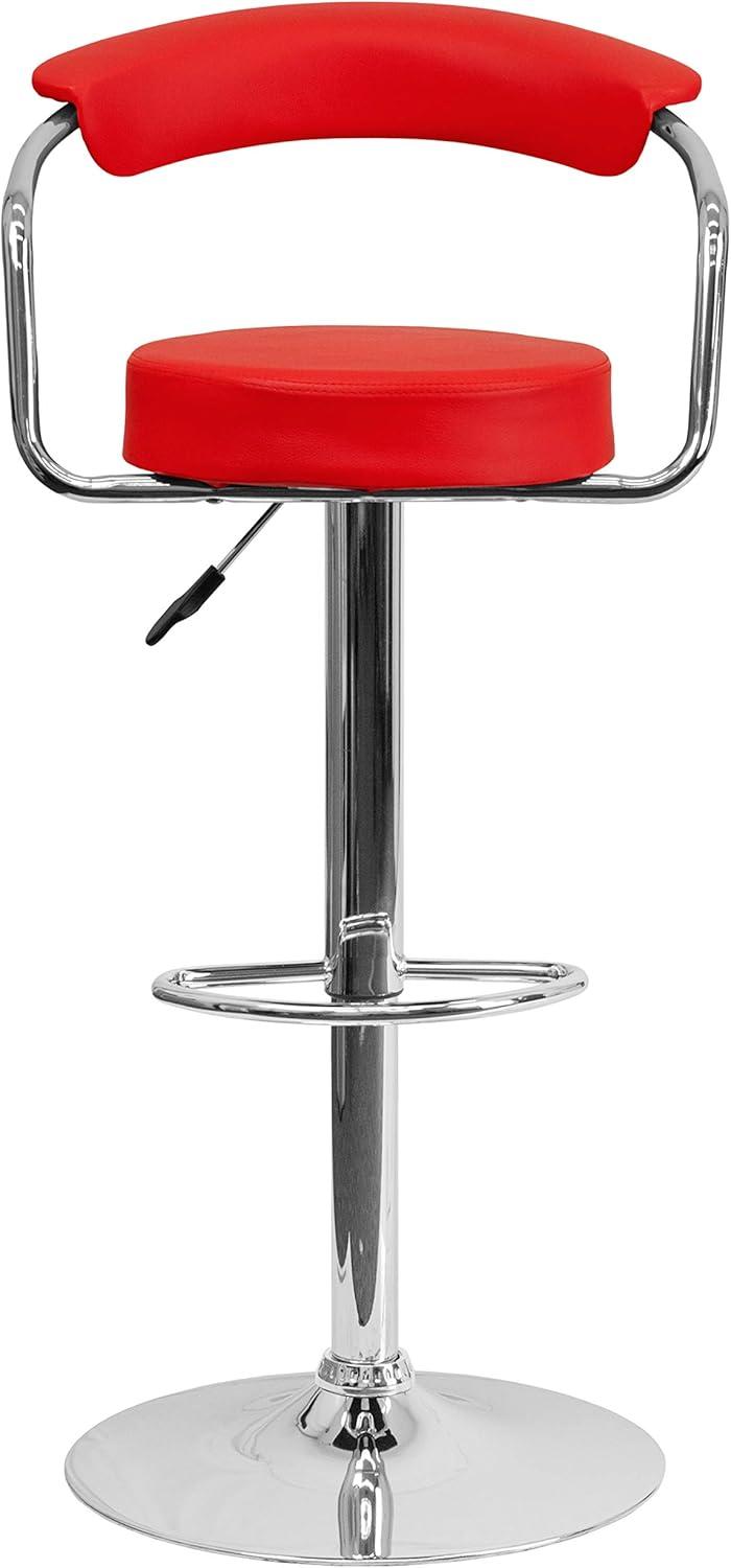 Flash Furniture Taft 2 Pk. Contemporary Red Vinyl Adjustable Height Barstool with Arms and Chrome Base