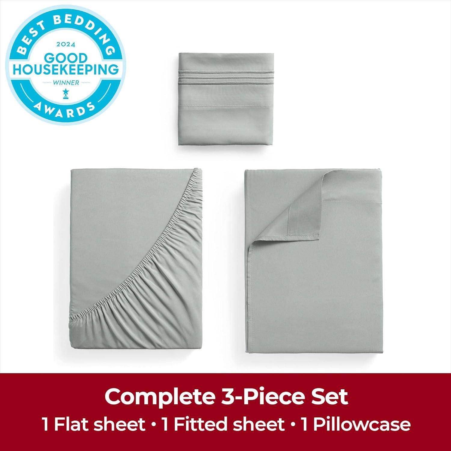 Mellanni Iconic Sheet Set Brushed Microfiber, Extra Deep Pocket, 3 Piece Twin XL, Spa Mint